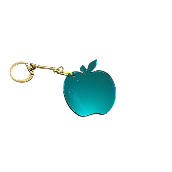 Mirrored Acrylic Teal Blue Apple Key Chain Mirror Back NEW Lucky - Picture 1 of 3